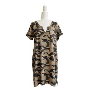 Cable & Gauge Dress Camo V-Neck Short Sleeve Casual A-Line Dress Large NEW